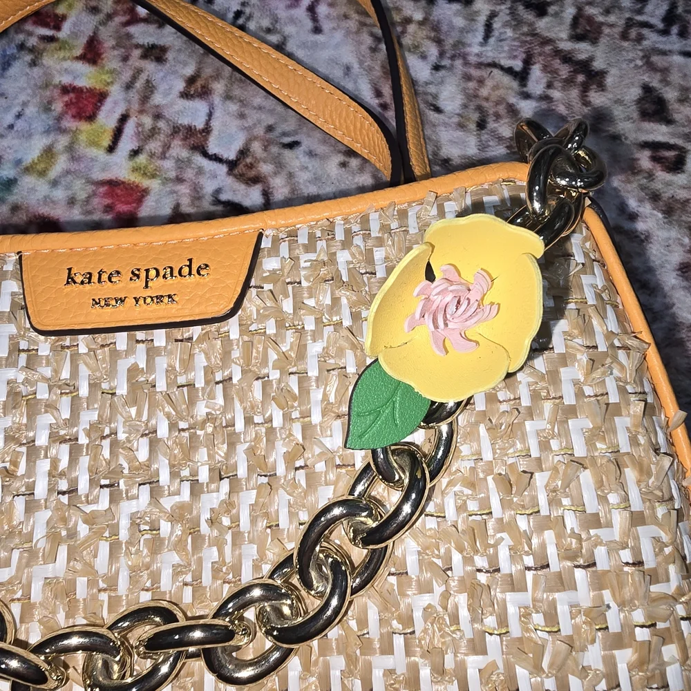 Kate Spade Jolie Raffia Tweed Crossbody Convertable In Sunset Blaze - Picture 2 of 5